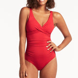 SEA LEVEL SWIM - ESSENTIALS CROSS FRONT MULTIFIT ONE PIECE / RED