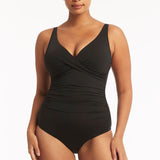 SEA LEVEL SWIM - ESSENTIALS CROSS FRONT MULTIFIT ONE PIECE / BLACK