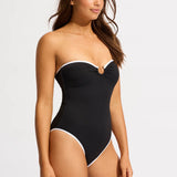 SEAFOLLY ONE PIECE - BEACH BOUND RING FRONT BANDEAU ONE PIECE / BLACK