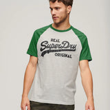 SUPERDRY TEE - ATHLETIC VL RAGLAN TEE / GLACIER GREY MARLE FIELD GREEN MARLE