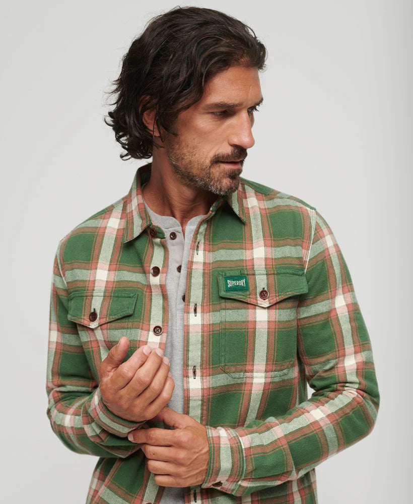 SUPERDRY FLANNEL - COTTON WORKER CHECK SHIRT / WORK CHECK GREEN