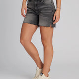 SUPERDRY DENIM SHORTS - VINTAGE MID RISE CUT OFF SHORT / WOLCOTT BLACK STONE