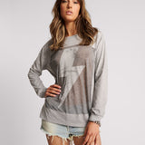 ONE TEASPOON L/S TEE - LIGHTNING BOLT BURNOUT L/S TEE / GREY MARLE