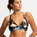 SEAFOLLY BIKINI TOP - GARDEN PARTY WRAP FRONT F CUP BRA / BLACK