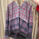 ONE TEASPOON SHIRT - MIXED FLANNEL HOODED SHIRT / DARK PURPLE