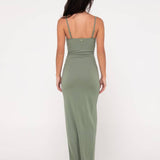 RUSTY DRESS - VICKY FIXED BACK SLIP MAXI DRESS / ARMY GREEN