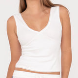 RUSTY TANK - LACEY VEE NECK TANK / WHITE