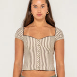 RUSTY - SANDY BUTTON UP TOP - OATMEAL STRIPE