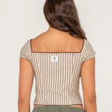 RUSTY - SANDY BUTTON UP TOP - OATMEAL STRIPE