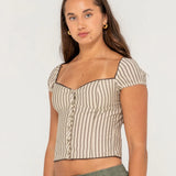RUSTY - SANDY BUTTON UP TOP - OATMEAL STRIPE