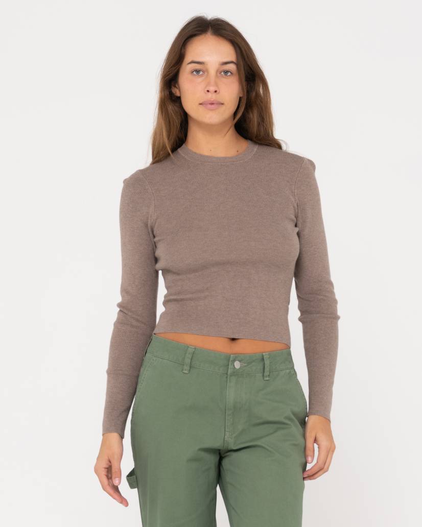RUSTY KNIT - AMELIA SKIMMER LONG SLEEVE KNIT TOP / CAPPUCCINO