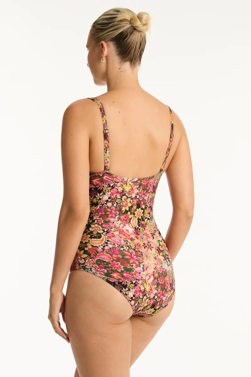 SEA LEVEL ONE PIECE -  WILD FLOWER CROSS FRONT MULTIFIT ONE PIECE / PINK