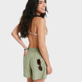 ROXY LINEN SHORTS-LEKETIO BAY II/OIL GREEN