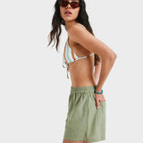 ROXY LINEN SHORTS-LEKETIO BAY II/OIL GREEN