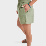 ROXY LINEN SHORTS-LEKETIO BAY II/OIL GREEN