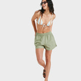 ROXY LINEN SHORTS-LEKETIO BAY II/OIL GREEN