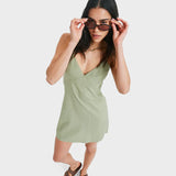 ROXY MINI SLIP DRESS-SANTORINI/OIL GREEN