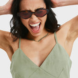 ROXY MINI SLIP DRESS-SANTORINI/OIL GREEN