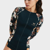 ROXY RASH TOP-FULL ZIPPED LYCRA/ ALMOND TROPICAL