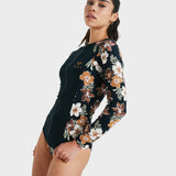 ROXY RASH TOP-FULL ZIPPED LYCRA/ ALMOND TROPICAL