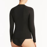 SEA LEVEL SWIM - ESSENTIALS LONG SLEEVE RASH VEST - FULL ZIPPER  / BLACK