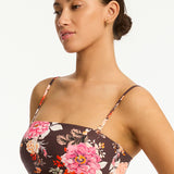 SEA LEVEL ONE PIECE - ROSEWOOD TIE SIDE BANDEAU / CACOA