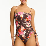 SEA LEVEL ONE PIECE - ROSEWOOD TIE SIDE BANDEAU / CACOA