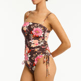 SEA LEVEL ONE PIECE - ROSEWOOD TIE SIDE BANDEAU / CACOA