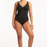 SEA LEVEL SWIM - ESSANTIALS CROSS FRONT MULTIFIT SINGLET TOP / BLACK
