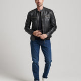 SUPERDRY JACKET -  HERITAGE LEATHER MOTO RACER / BLACK