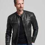 SUPERDRY JACKET -  HERITAGE LEATHER MOTO RACER / BLACK