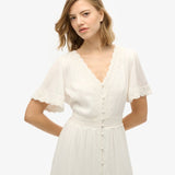 SUPERDRY -  IBIZA S/S MIDI TEA DRESS-WHITE