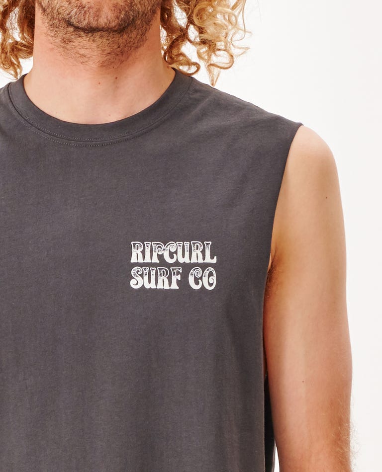 RIPCURL TEE - COIL MUSCLE WASHED BLACK